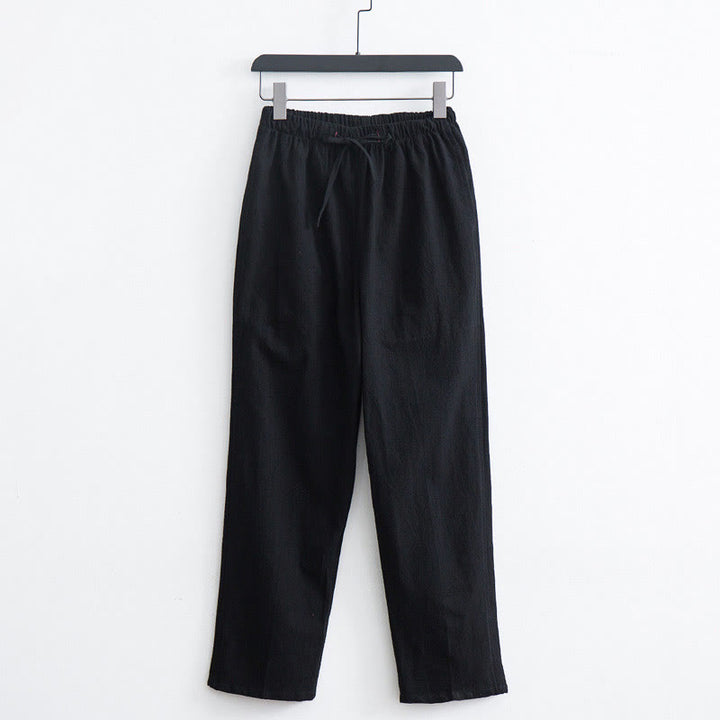 Buddha Stones Herren Freizeithosen aus einfarbiger Baumwoll-Leinen-Mischung mit Kordelzug und Taschen - Schwarz - US/ UK/AU44, EU54 (4XL)  - image 1