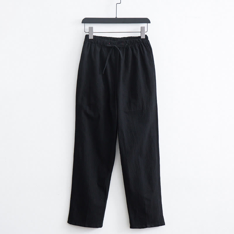 Buddha Stones Herren Freizeithosen aus einfarbiger Baumwoll-Leinen-Mischung mit Kordelzug und Taschen - Schwarz - US/ UK/AU44, EU54 (4XL)  - image 1