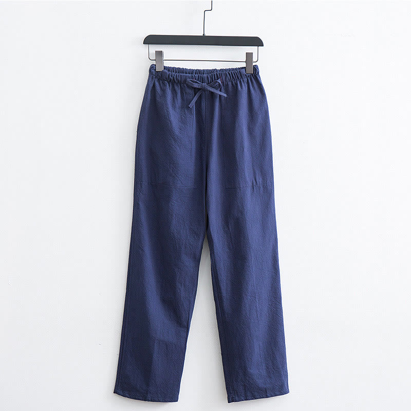 Buddha Stones Herren Freizeithosen aus einfarbiger Baumwoll-Leinen-Mischung mit Kordelzug und Taschen - SteelBlue - US/ UK/AU44, EU54 (4XL)  - image 12