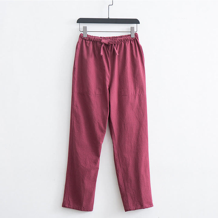 Buddha Stones Herren Freizeithosen aus einfarbiger Baumwoll-Leinen-Mischung mit Kordelzug und Taschen - Hellkoralle - US/ UK/AU44, EU54 (4XL)  - image 10