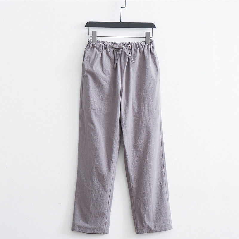 Buddha Stones Herren Freizeithosen aus einfarbiger Baumwoll-Leinen-Mischung mit Kordelzug und Taschen - Hellgrau - US/ UK/AU44, EU54 (4XL)  - image 13