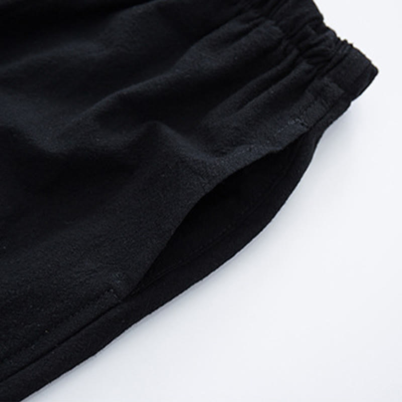 Buddha Stones Herren Freizeithosen aus einfarbiger Baumwoll-Leinen-Mischung mit Kordelzug und Taschen - image 2