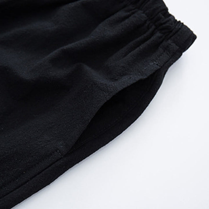 Buddha Stones Herren Freizeithosen aus einfarbiger Baumwoll-Leinen-Mischung mit Kordelzug und Taschen - image 2