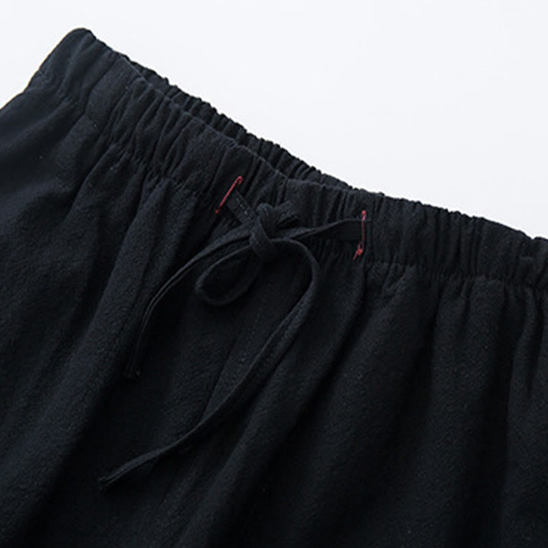 Buddha Stones Herren Freizeithosen aus einfarbiger Baumwoll-Leinen-Mischung mit Kordelzug und Taschen - image 3