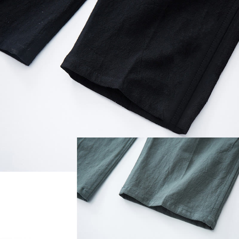 Buddha Stones Herren Freizeithosen aus einfarbiger Baumwoll-Leinen-Mischung mit Kordelzug und Taschen - image 8