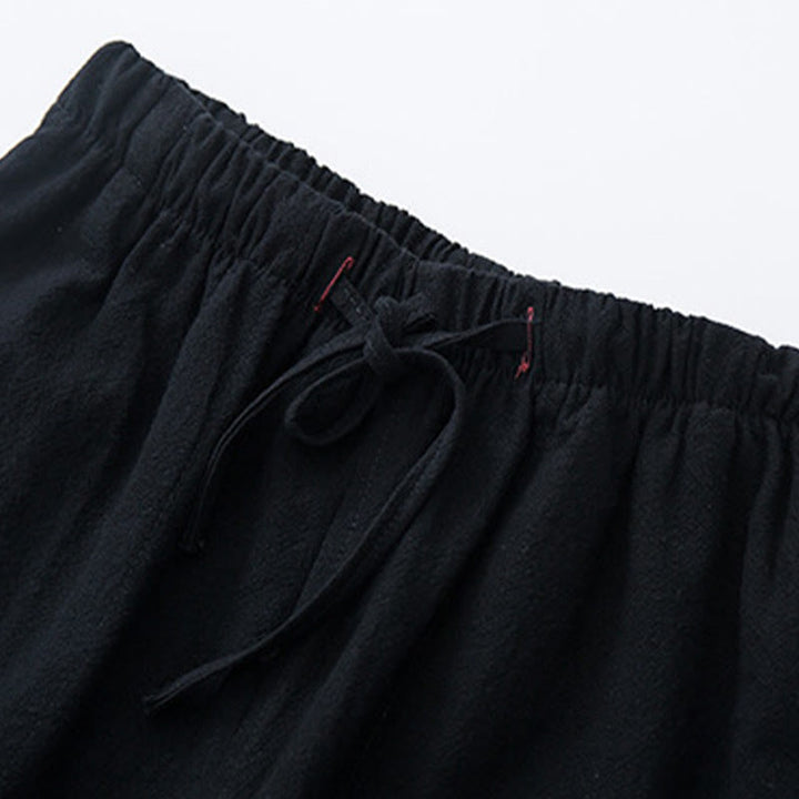 Buddha Stones Herren Freizeithosen aus einfarbiger Baumwoll-Leinen-Mischung mit Kordelzug und Taschen - image 3