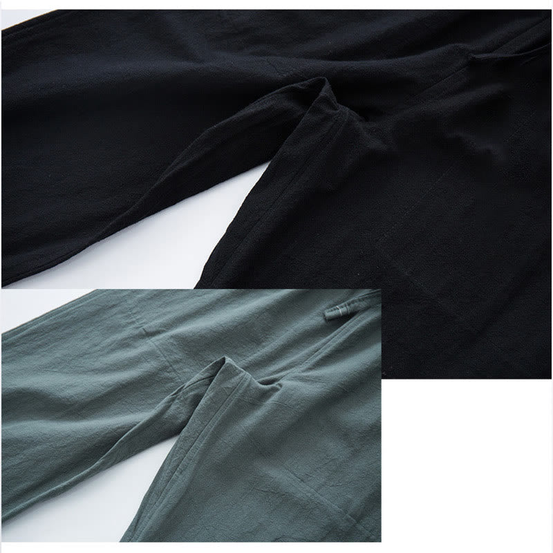 Buddha Stones Herren Freizeithosen aus einfarbiger Baumwoll-Leinen-Mischung mit Kordelzug und Taschen - image 7