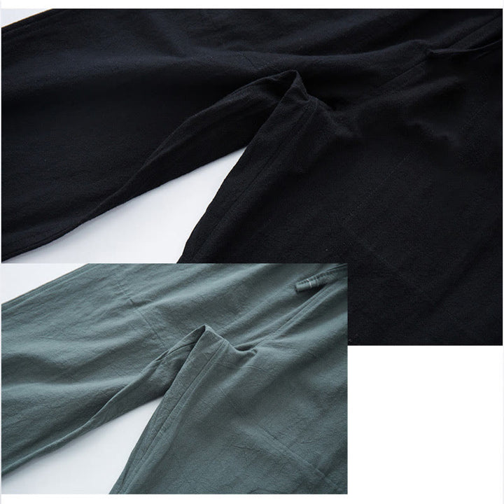 Buddha Stones Herren Freizeithosen aus einfarbiger Baumwoll-Leinen-Mischung mit Kordelzug und Taschen - image 7