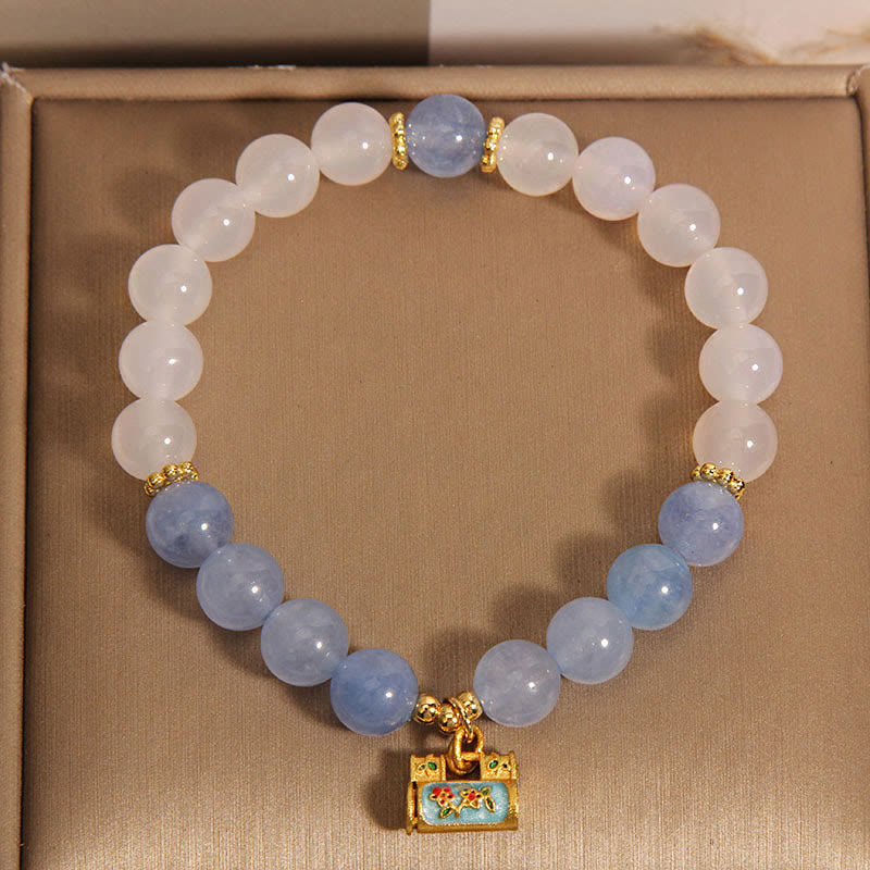 Buddha Stones Natürlicher Weißer Achat Aquamarin Schutzarmband