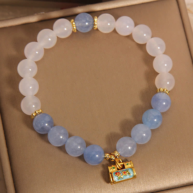 Buddha Stones Natürlicher Weißer Achat Aquamarin Schutzarmband