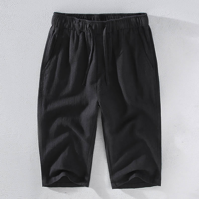 Buddha Stones Herren Leinenculottes aus Ramie mit Kordelzug und Taschen - Schwarz - US/ UK/AU42，EU52 (3XL)  - image 11