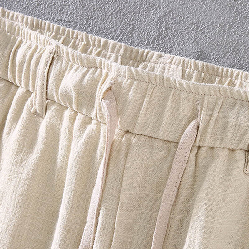 Buddha Stones Herren Leinenculottes aus Ramie mit Kordelzug und Taschen - image 3