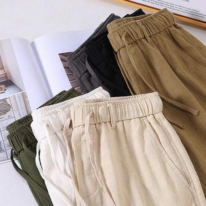 Buddha Stones Herren Leinenculottes aus Ramie mit Kordelzug und Taschen - image 15