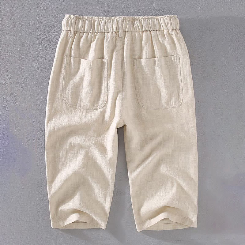 Buddha Stones Herren Leinenculottes aus Ramie mit Kordelzug und Taschen - image 1