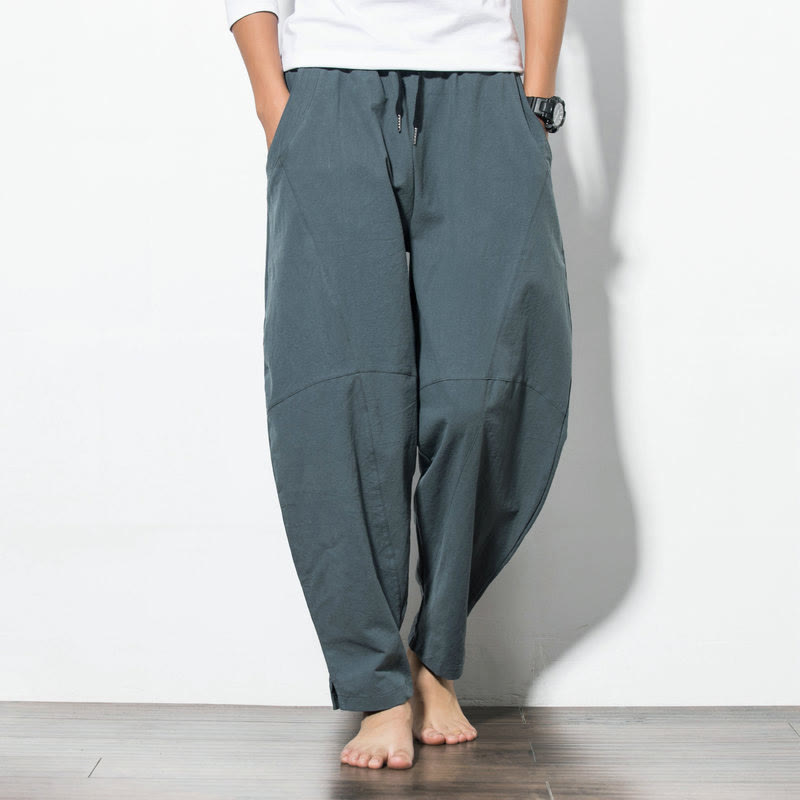 Buddha Stones Lässige Herrenhose aus einfarbiger Baumwolle mit Kordelzug und Taschen - DunkelMeergrün - US/ UK/AU50，EU60 (5XL) - image 1