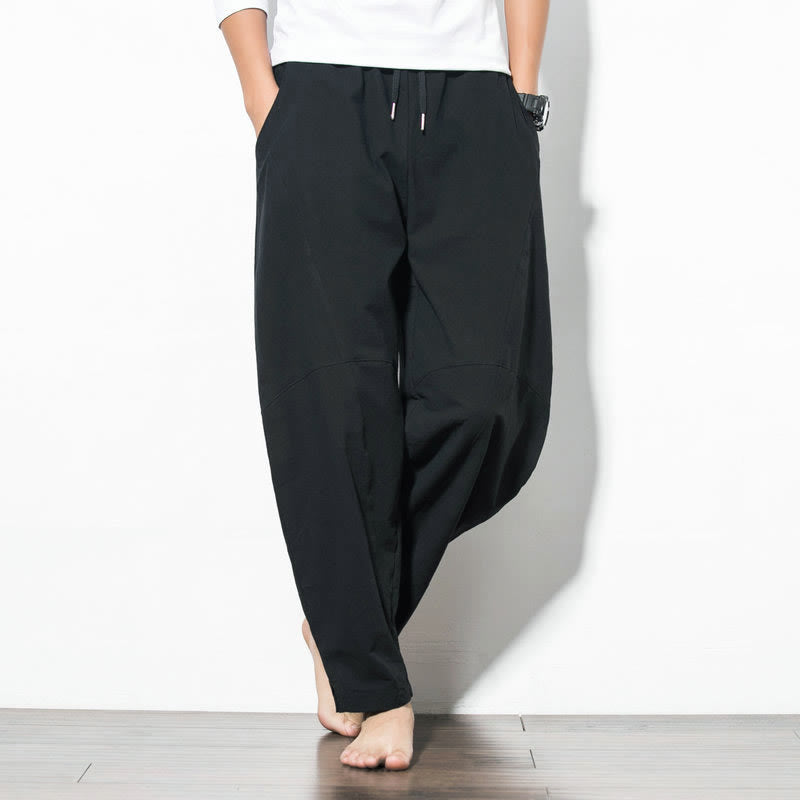 Buddha Stones Lässige Herrenhose aus einfarbiger Baumwolle mit Kordelzug und Taschen - Schwarz - US/ UK/AU50，EU60 (5XL) - image 11