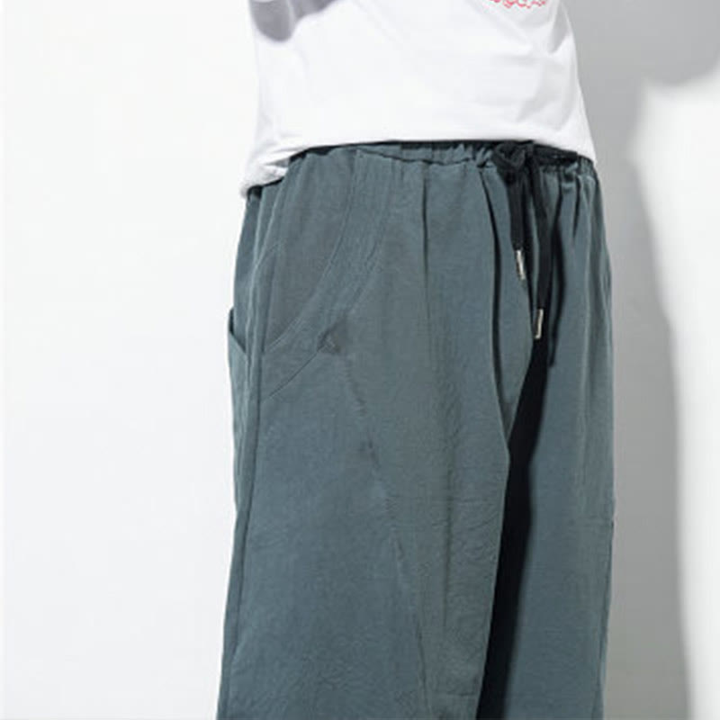 Buddha Stones Lässige Herrenhose aus einfarbiger Baumwolle mit Kordelzug und Taschen - image 9