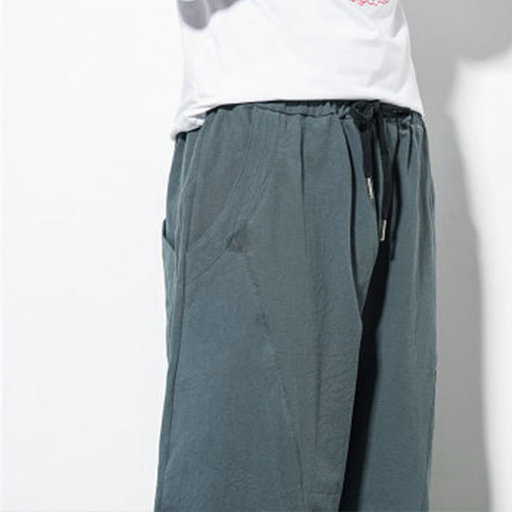 Buddha Stones Lässige Herrenhose aus einfarbiger Baumwolle mit Kordelzug und Taschen - image 9