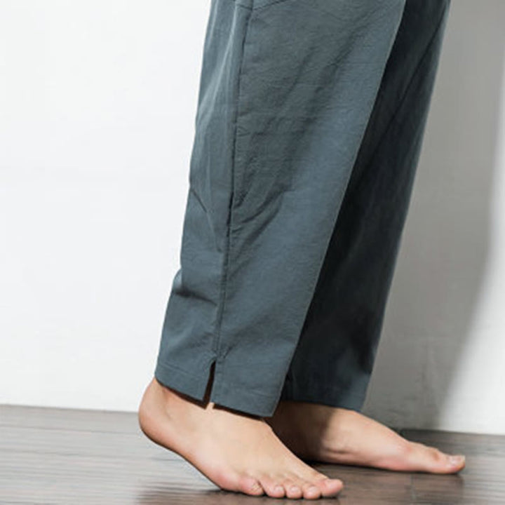 Buddha Stones Lässige Herrenhose aus einfarbiger Baumwolle mit Kordelzug und Taschen - image 10