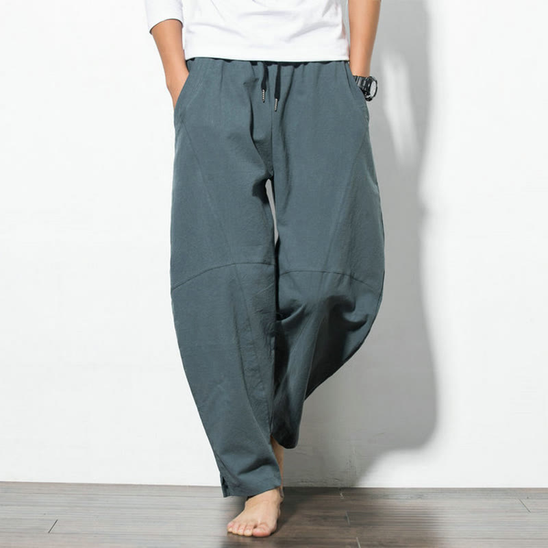 Buddha Stones Lässige Herrenhose aus einfarbiger Baumwolle mit Kordelzug und Taschen - image 6