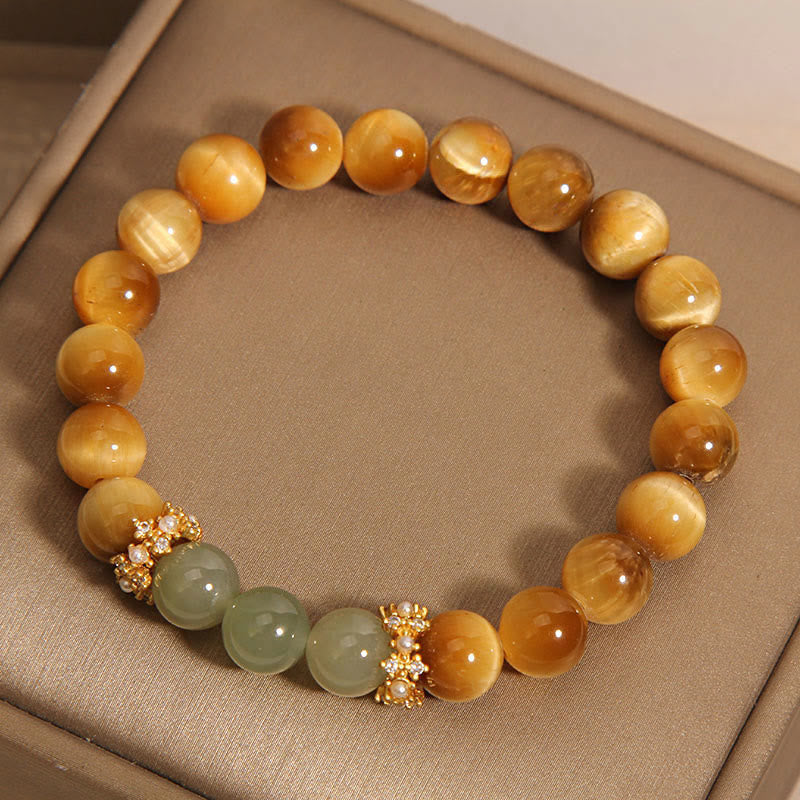 Buddha Stones Tigerauge-Jade-Mut-Armband