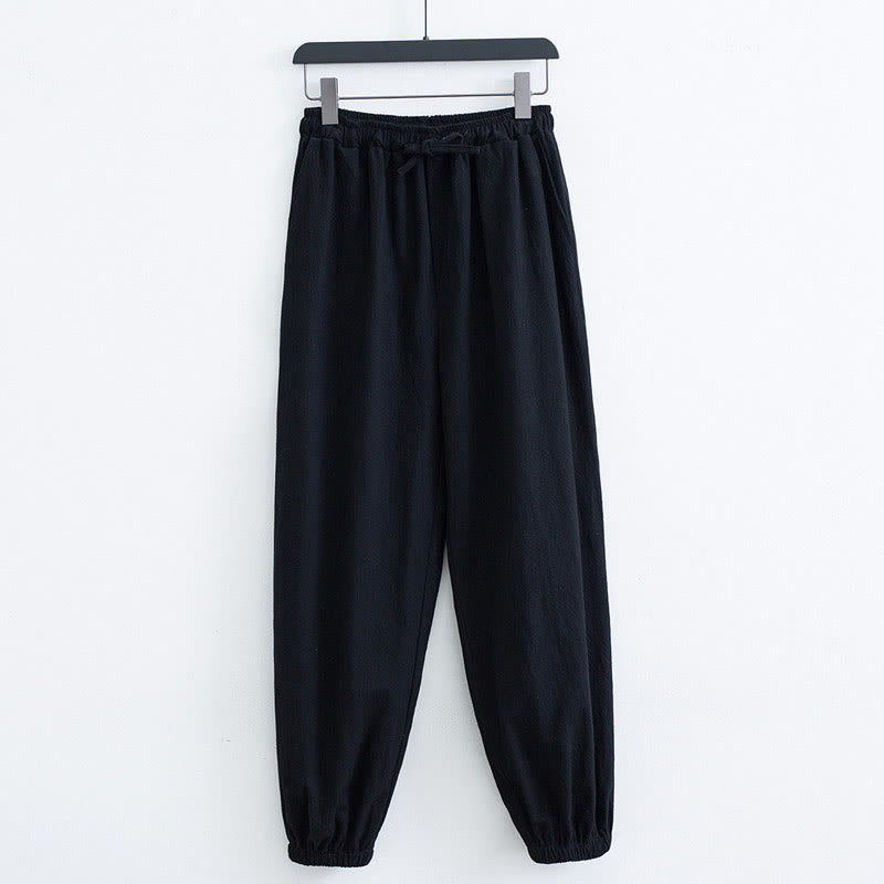 Buddha Stones Einfarbige Baumwoll-Leinen Freizeithosen für Herren mit Taschen - image 1