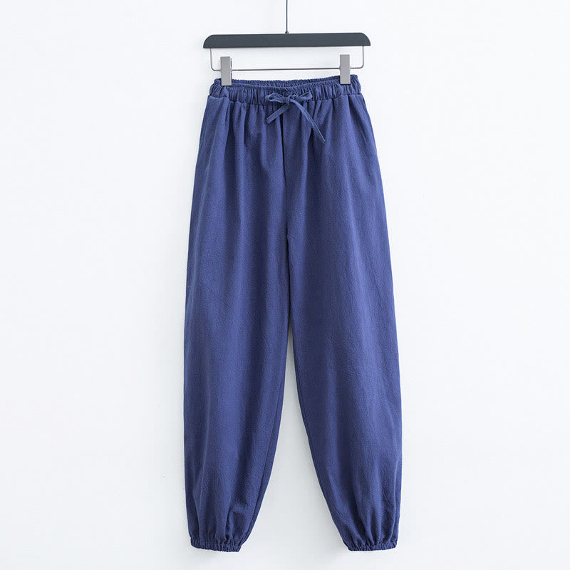 Buddha Stones Einfarbige Baumwoll-Leinen Freizeithosen für Herren mit Taschen - SteelBlue - US/ UK/AU44, EU54 (4XL) - image 9