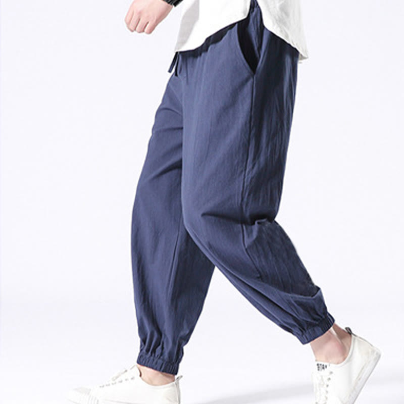 Buddha Stones Einfarbige Baumwoll-Leinen Freizeithosen für Herren mit Taschen - image 10