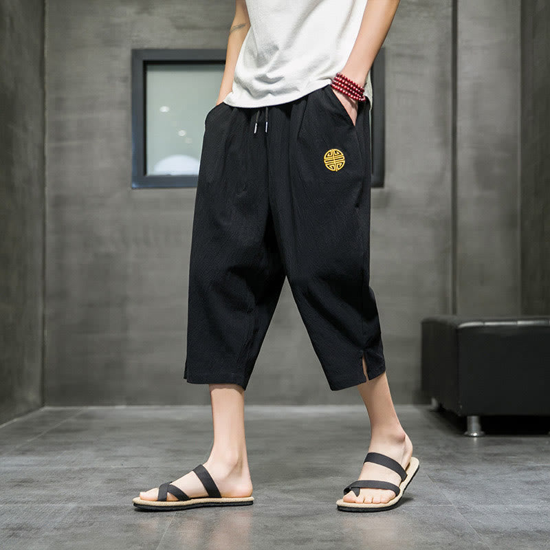 Buddha Stones Sommer Herren Cropped Hose mit Kordelzug und Taschen - Schwarz - US/ UK/AU44, EU54 (5XL) - image 9
