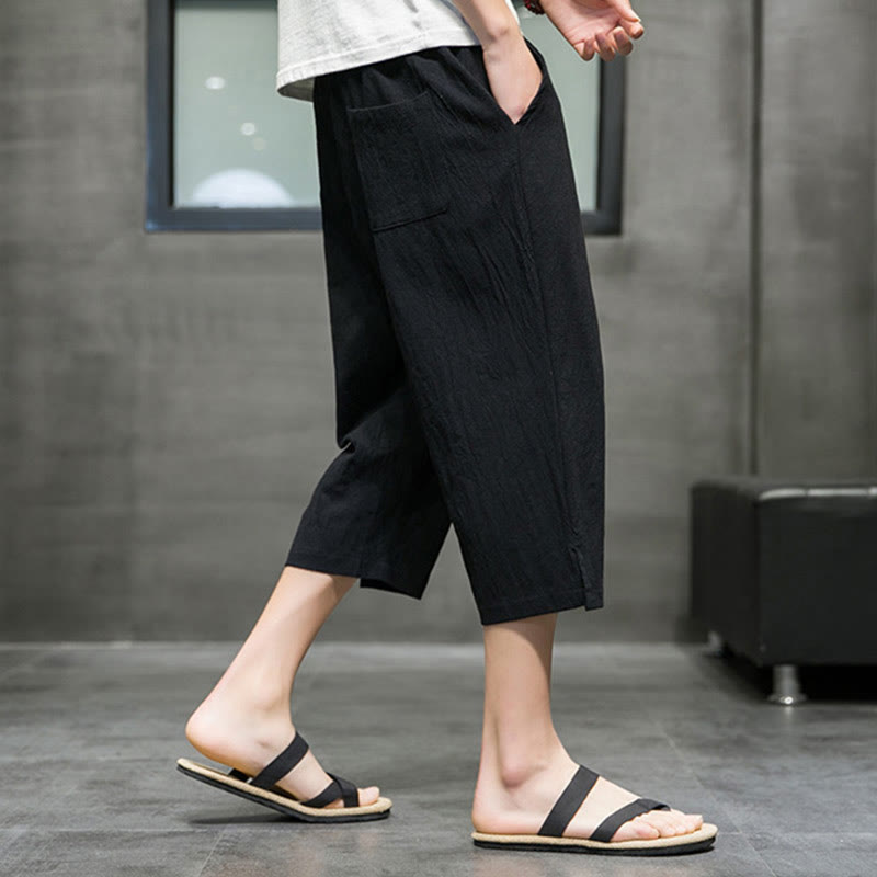 Buddha Stones Sommer Herren Cropped Hose mit Kordelzug und Taschen - image 12