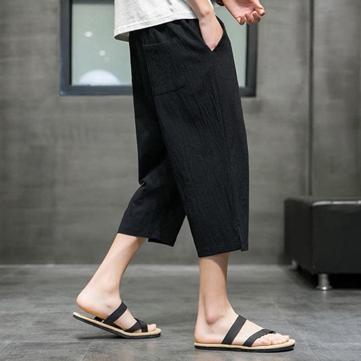 Buddha Stones Sommer Herren Cropped Hose mit Kordelzug und Taschen - image 12