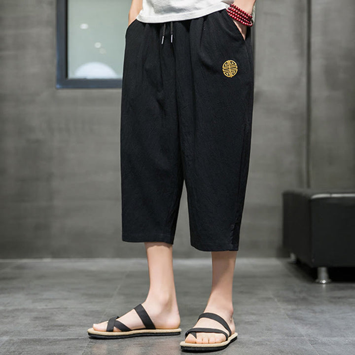 Buddha Stones Sommer Herren Cropped Hose mit Kordelzug und Taschen - image 14