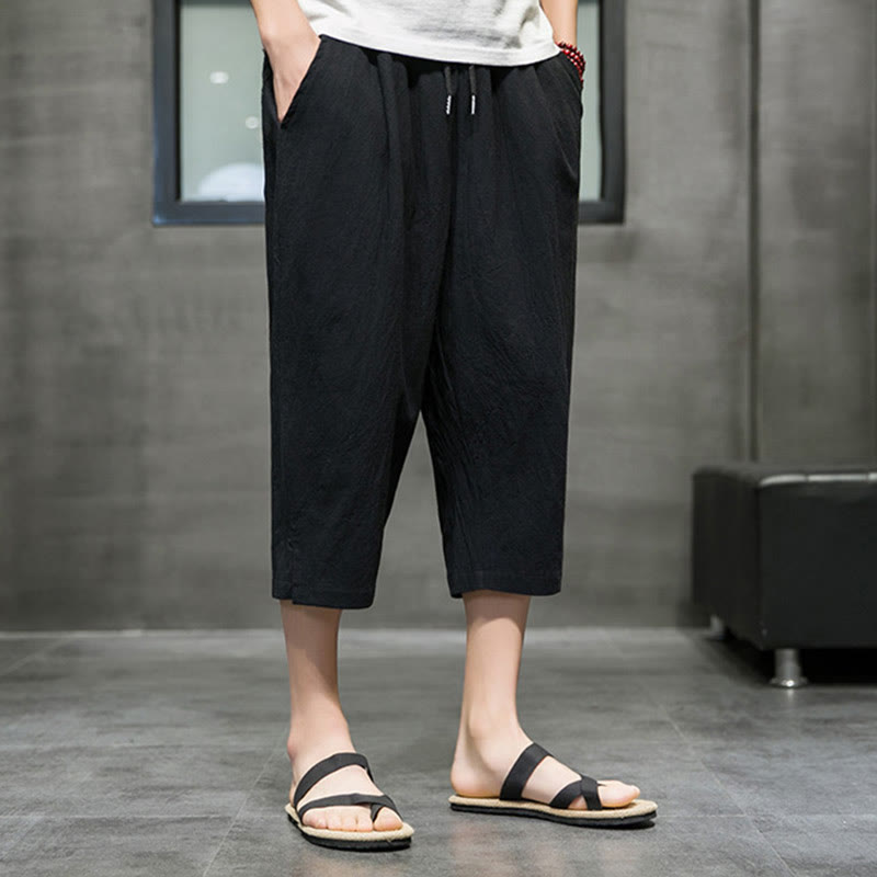 Buddha Stones Sommer Herren Leinenhose mit Kordelzug und Taschen - image 11