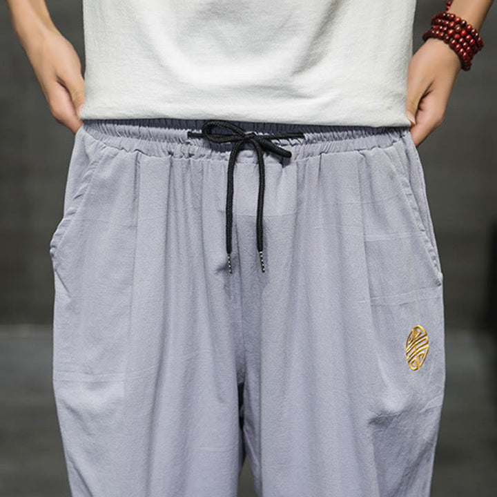 Buddha Stones Sommer Herren Leinenhose mit Kordelzug und Taschen - image 26
