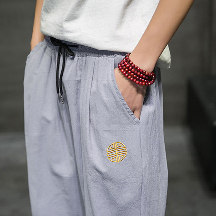 Buddha Stones Sommer Herren Leinenhose mit Kordelzug und Taschen - image 25