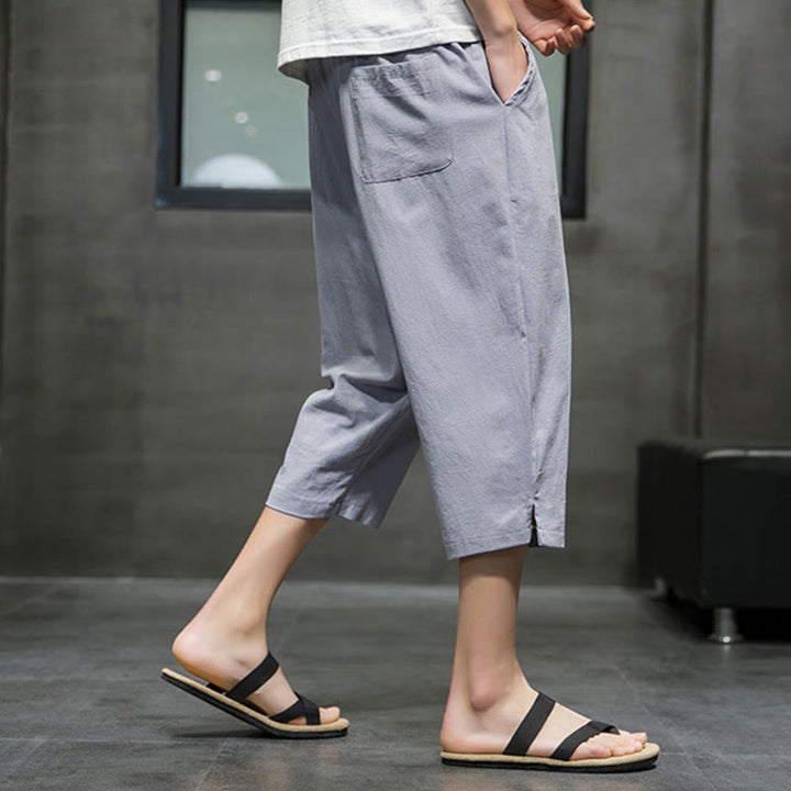 Buddha Stones Sommer Herren Leinenhose mit Kordelzug und Taschen - image 21