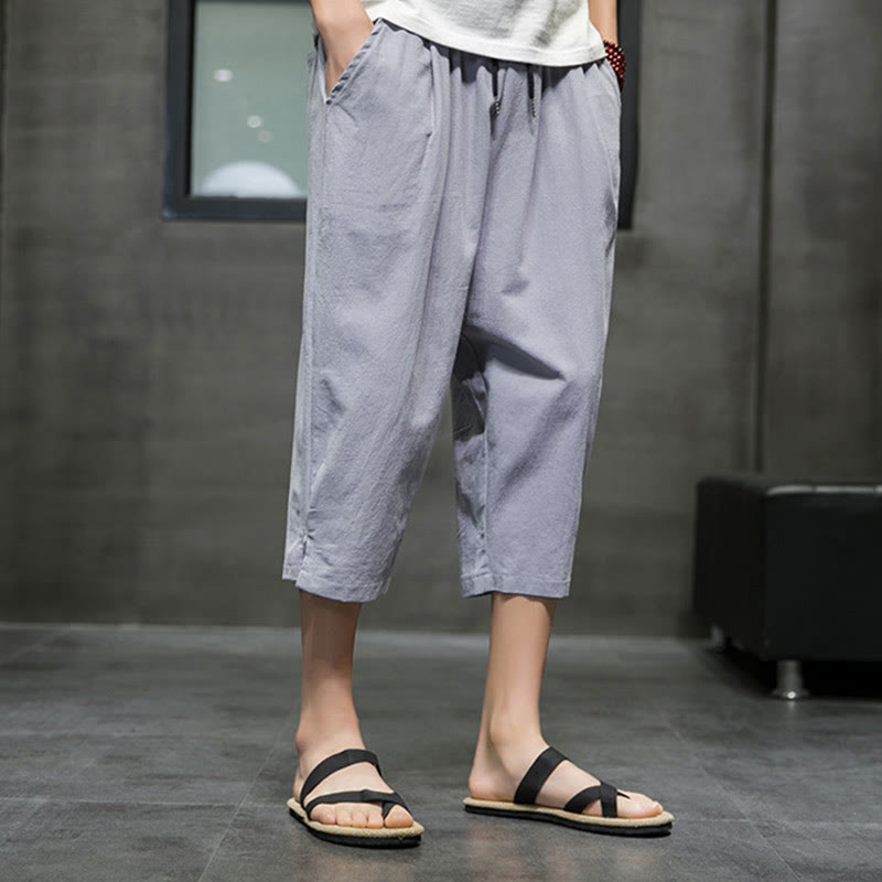 Buddha Stones Sommer Herren Cropped Hose mit Kordelzug und Taschen - image 18