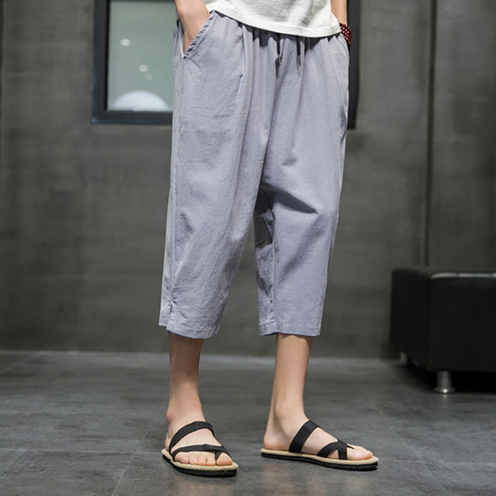 Buddha Stones Sommer Herren Cropped Hose mit Kordelzug und Taschen - image 18