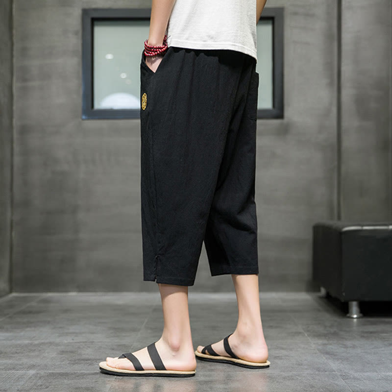 Buddha Stones Sommer Herren Cropped Hose mit Kordelzug und Taschen - image 11