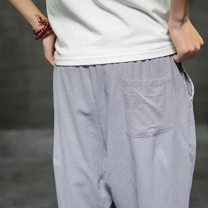 Buddha Stones Sommer Herren Leinenhose mit Kordelzug und Taschen - image 27
