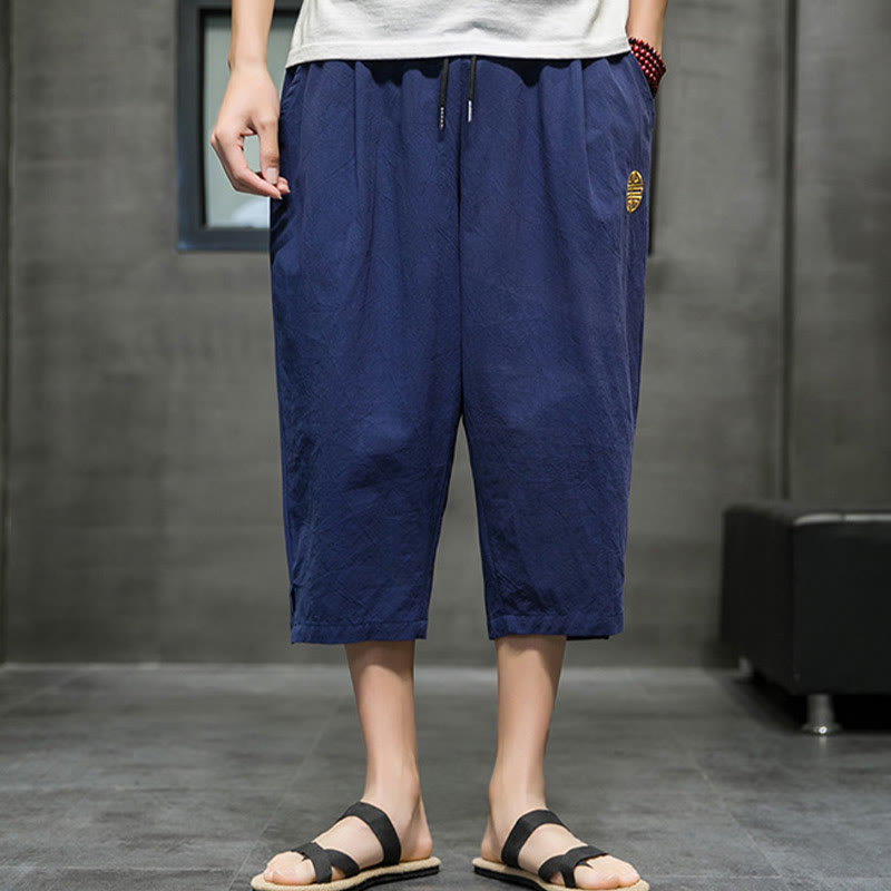 Buddha Stones Sommer Herren Leinenhose mit Kordelzug und Taschen - image 1