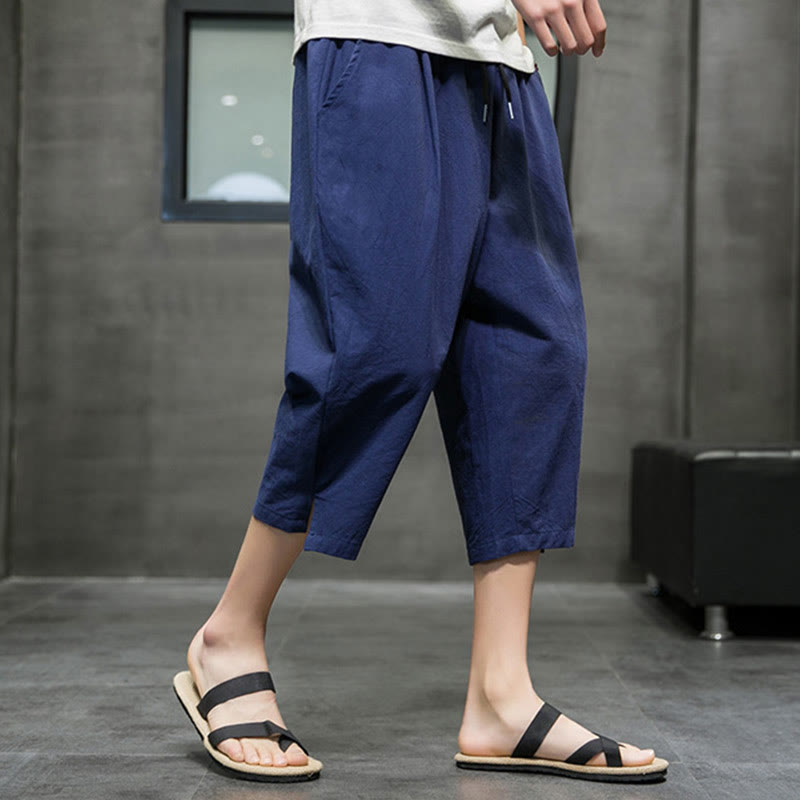 Buddha Stones Sommer Herren Leinenhose mit Kordelzug und Taschen - image 4