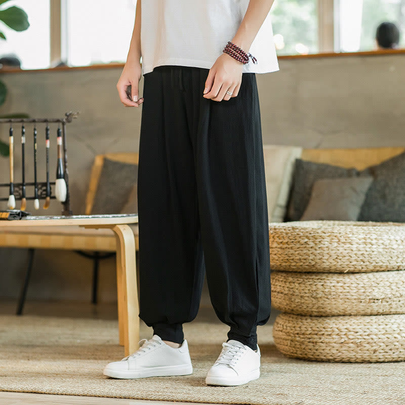 Buddha Stones Sommer einfache Herren Baumwoll-Leinen-Kegelhosen mit Taschen - Schwarz - US/ UK/AU48，EU58 (5XL)  - image 18