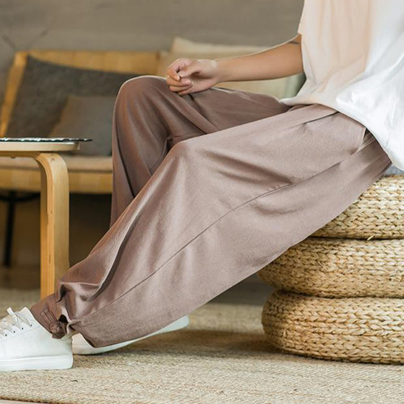 Buddha Stones Sommer einfache Herren Baumwoll-Leinen-Kegelhosen mit Taschen