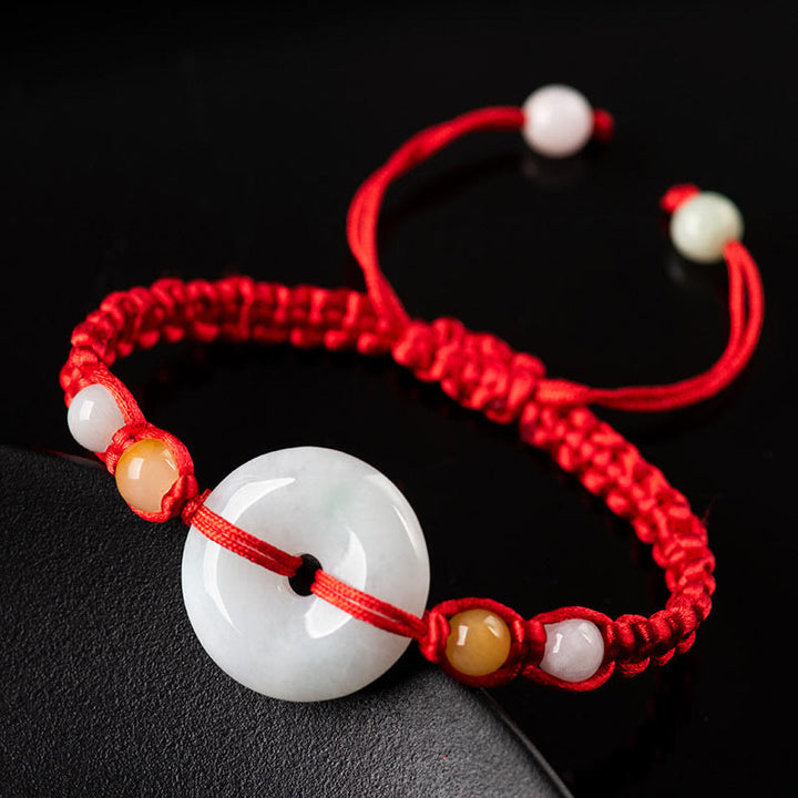 Buddha Stones Jade Friedensschnalle Glück Rotes Schnurarmband