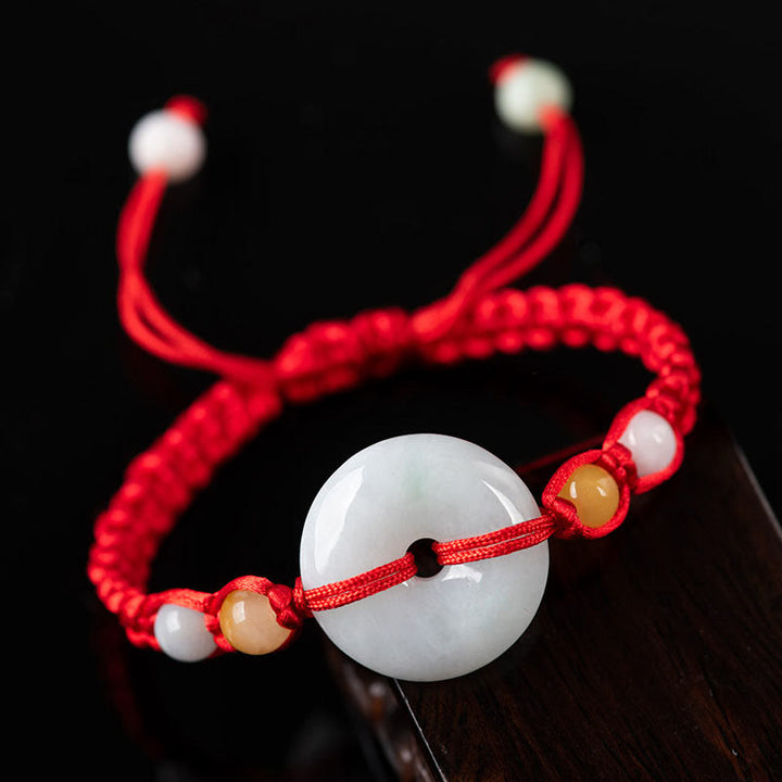 Buddha Stones Jade Friedensschnalle Glück Rotes Schnurarmband