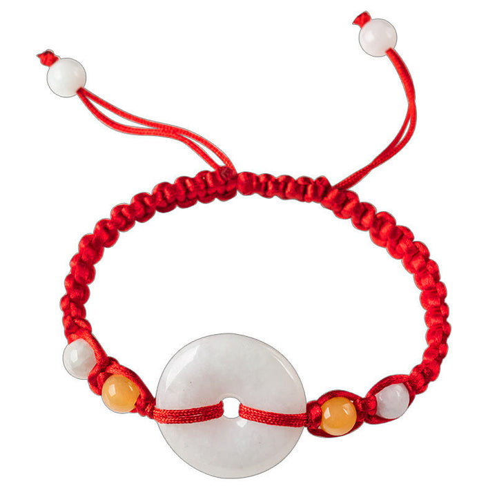 Buddha Stones Jade Friedensschnalle Glück Rotes Schnurarmband