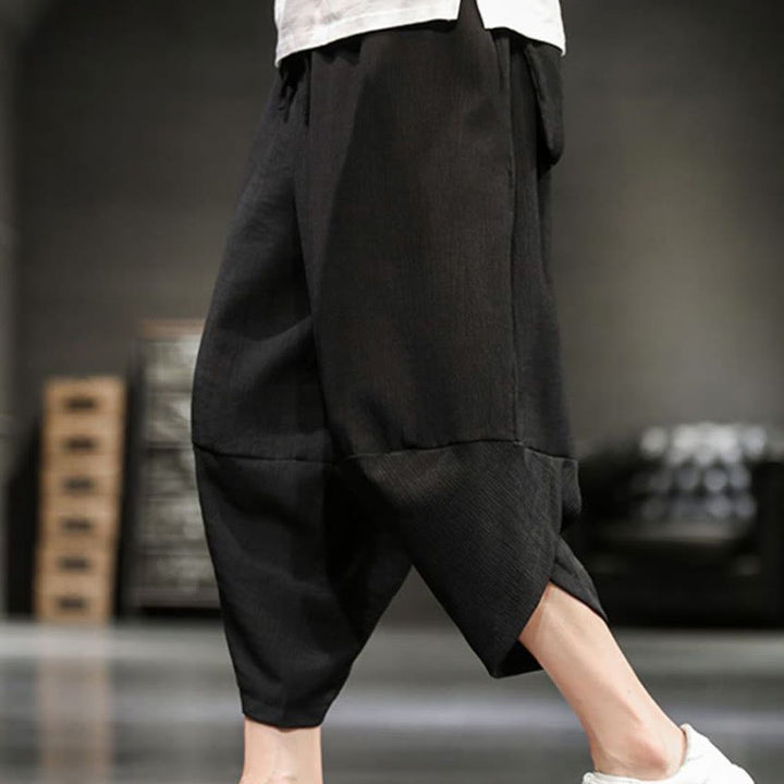 Buddha Stones Sommer-Herrenhose, einfarbig, knöchellang mit Taschen - Schwarz - US/UK/AU46, EU56 (5XL) - image 23