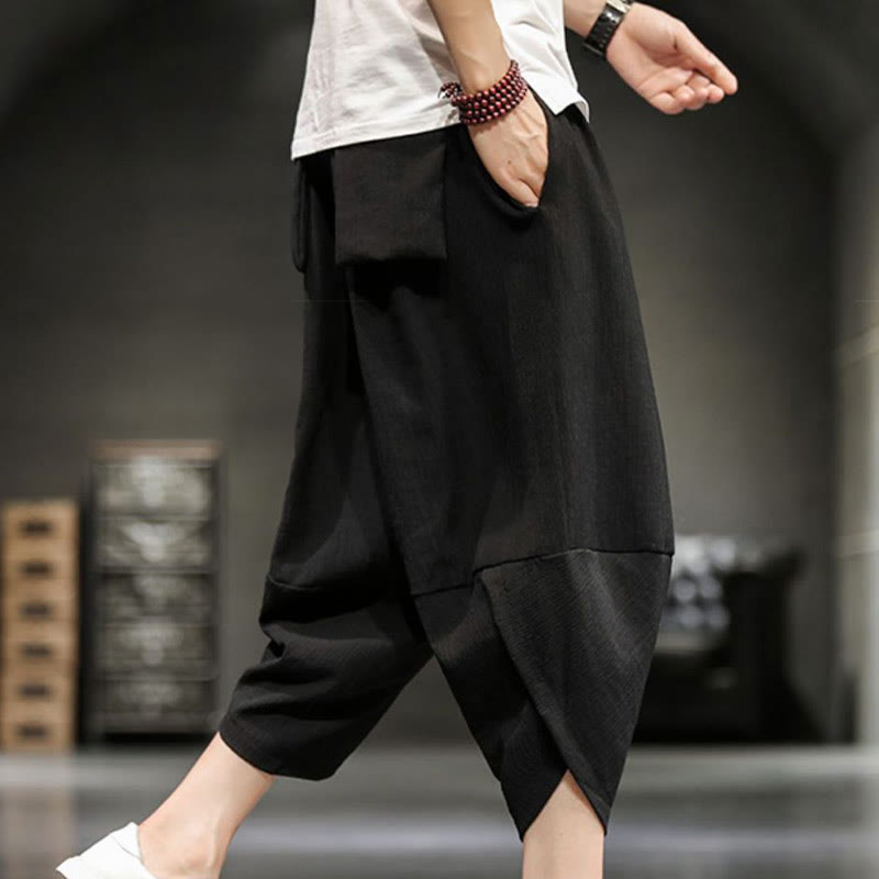 Buddha Stones Sommer-Herrenhose, einfarbig, knöchellang mit Taschen - image 26