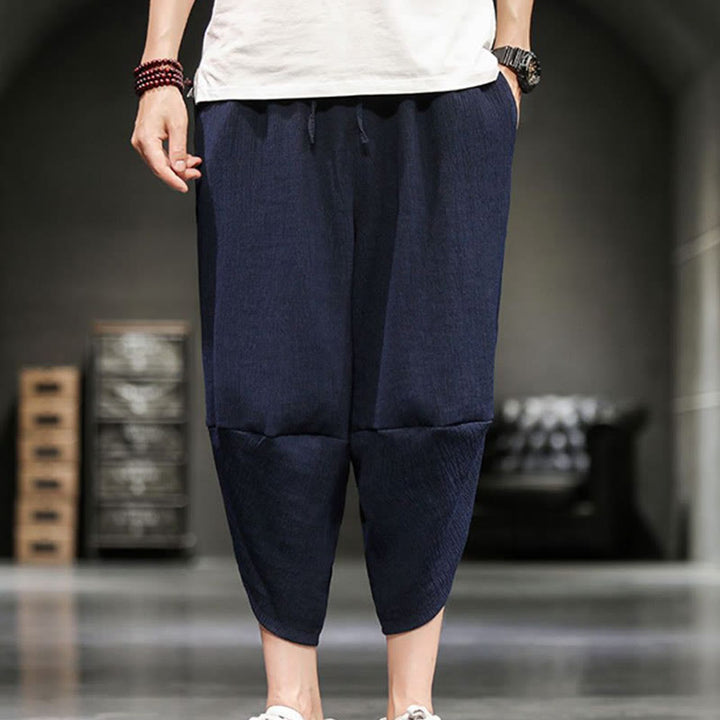 Buddha Stones Sommer Solide Herren Baumwoll-Leinen-Kurzhosen Mit Taschen - image 18